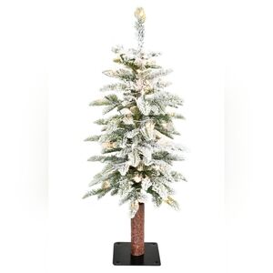 Fraser Hill Farm 2 ft Snowy Downswept Tree Clear Lights Metal Stand